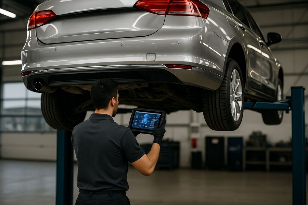 Mechaniker bei der Fahrzeuginspektion