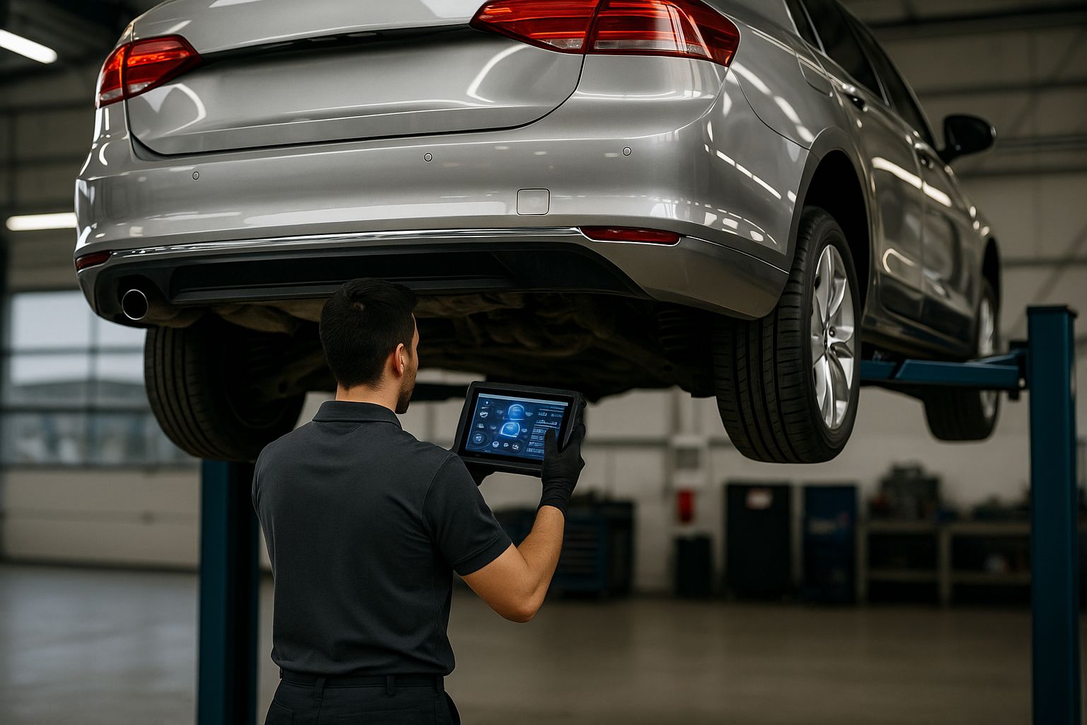 Mechaniker bei der Fahrzeuginspektion