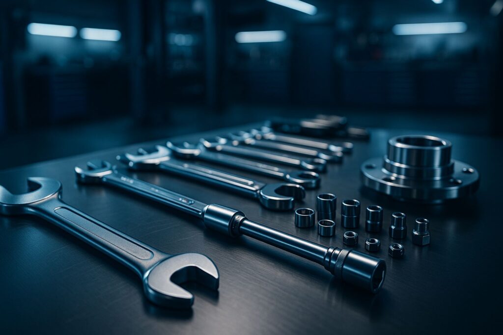 Professionelle Autoreparatur mit hochwertigen Werkzeugen in moderner Werkstatt – Fokus auf Präzision und Qualität